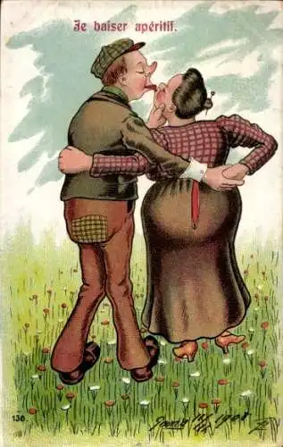 Künstler Ak Küssendes Liebespaar auf einer Wiese