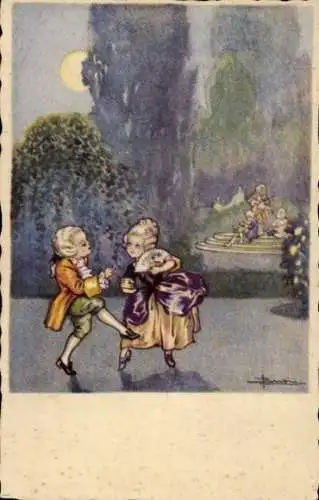 Künstler Ak Paar tanzt im Mondschein