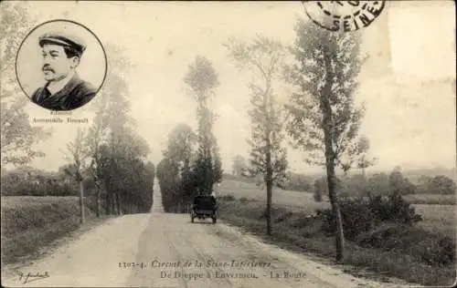Ak Dieppe Seine-Maritime, Route a Envermeu, Automobile Renault
