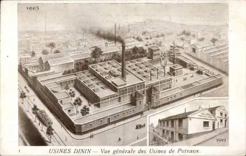 Ak Puteaux Hauts de Seine, Dinin-Fabriken, Gesamtansicht der Fabriken