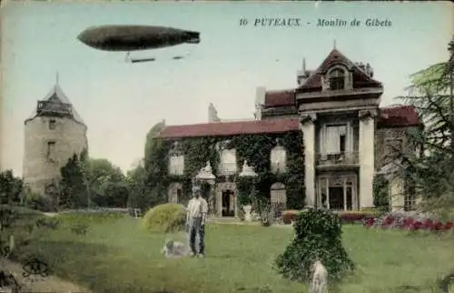 Ak Puteaux Hauts de Seine, Moulin de Gibets, Zeppelin