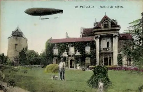 Ak Puteaux Hauts de Seine, Moulin de Gibets, Zeppelin