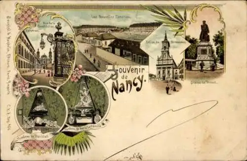 Litho Nancy Meurthe et Moselle, Kasernen, Denkmal, Straßenpartie, Kathedrale