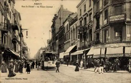 Ak Nancy Meurthe et Moselle, Rue St-Dizier, Point Central, Straßenbahn