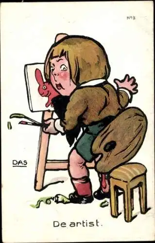 Künstler Ak Maler hat sich in die Farbenpalette gesetzt