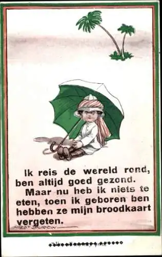 Künstler Ak Spurgin, Fred, Reisender in der Wüse, Sonnenschirm