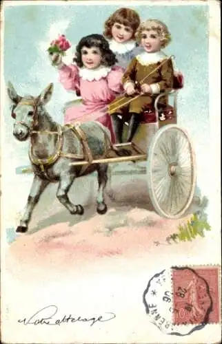 Ak Kinder auf einer Eselskutsche