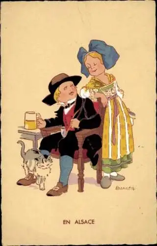 Künstler Ak Paar in Trachten aus dem Elsass