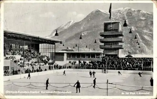 Ak Garmisch Partenkirchen in Oberbayern, Olympia Kunsteis Stadion, Publikum