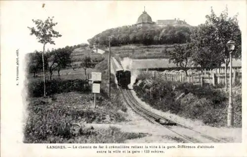 Ak Langres Haute Marne, le chemin de fer a cremailliere reliant la ville a la gare