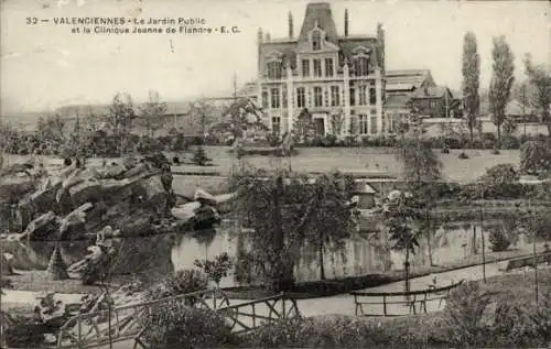 Ak Valenciennes Nord, Le Jardin Public et la Clinique Jeanne de Flandre