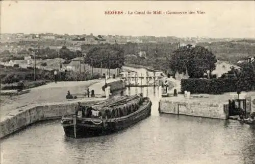 Ak Béziers Hérault, Le Canal du Midi, Commerce des Virs