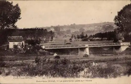 Ak Beaurieux Aisne, Panorama, Brücke