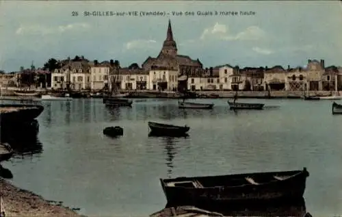 Ak Saint Gilles sur Vie Vendée, vue des Quais a maree haute