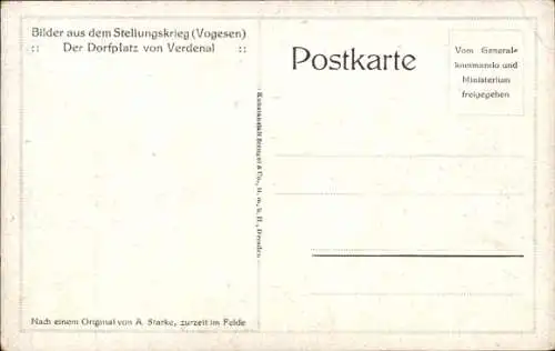 Künstler Ak Starke, A., Verdenal Meurthe et Moselle, Dorfplatz, Bilder aus dem Stellungskrieg, Voges