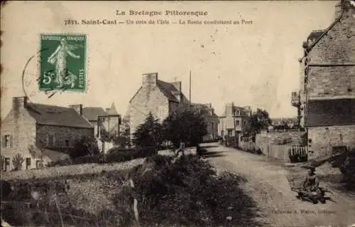 Ak Saint Cast Côtes d'Armor, Straße zum Hafen