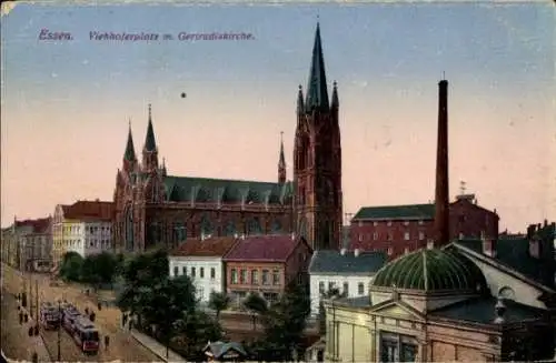 Ak Essen im Ruhrgebiet, Viehhoferplatz, Gertrudiskirche
