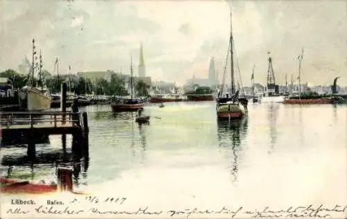 Ak Hansestadt Lübeck, Hafen