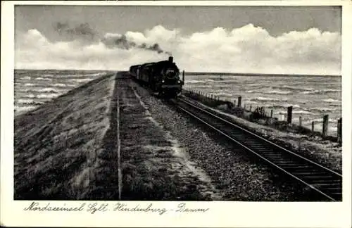 Ak Insel Sylt, Eisenbahn auf dem Hindenburgdamm
