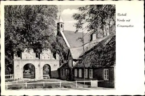 Ak Niebüll in Nordfriesland, Kirche mit Eingangstor