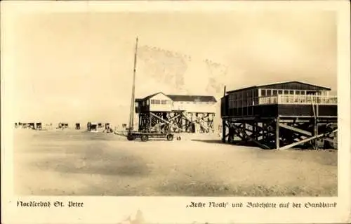 Ak Nordseebad Sankt Peter Ording, Arche Noah, Badehütte auf der Sandbank