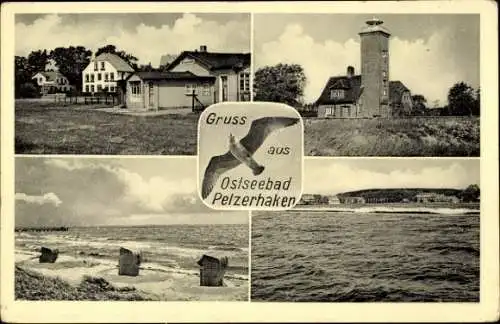 Ak Ostseebad Pelzerhaken Neustadt in Holstein, Teilansichten, Strand, Leuchtturm