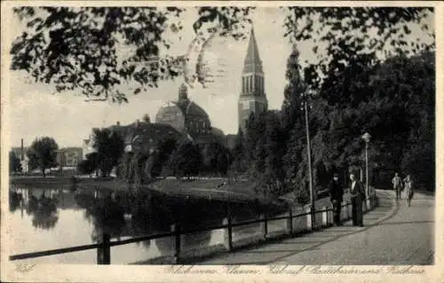 Ak Kiel, am kleinen Kiel, Stadttheater, Rathaus