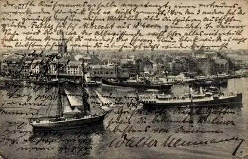 Ak Kiel, Hafen, Segelschiff, Dampfer