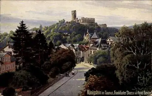 Künstler Ak Königstein im Taunus Hessen, Frankfurter Straße mit Hotel Bender, Wiro 2079A