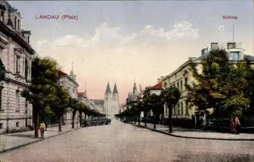 Ak Landau in der Pfalz, Südring, Kirche, Soldaten