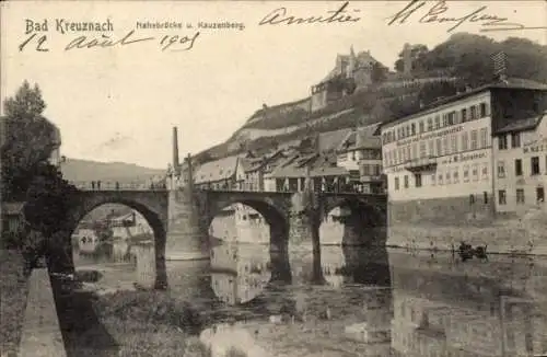 Ak Bad Kreuznach an der Nahe, Nahebrücke, Kauzenberg