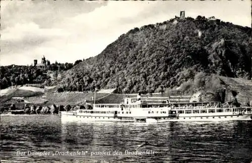 Ak Königswinter am Rhein, Drachenfels, Drachenburg, Dampfer Drachenfels