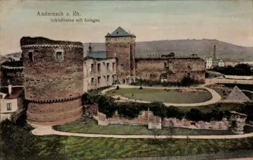Ak Andernach am Rhein, Schlossruine mit Anlagen