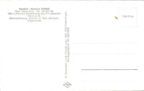 Ak Göttelfingen Seewald im Schwarzwald, Gasthof Pension Sonne, Inh. Hans Kirn