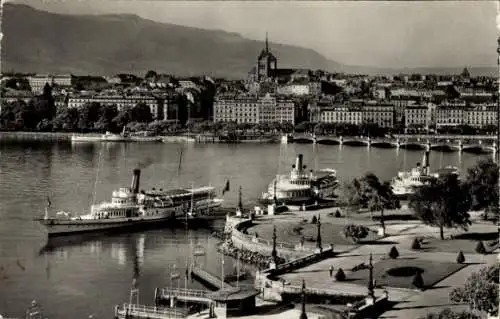 Ak Genf Genf Schweiz, Gesamtansicht, Hafen