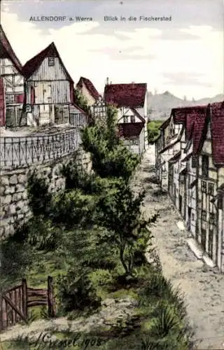 Künstler Ak Allendorf an der Werra Hessen, Blick in die Fischerstad