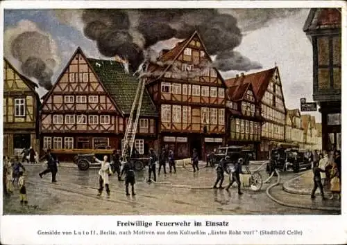 Künstler Ak Lutoff, Celle in Niedersachsen, Freiwillige Feuerwehr im Einsatz