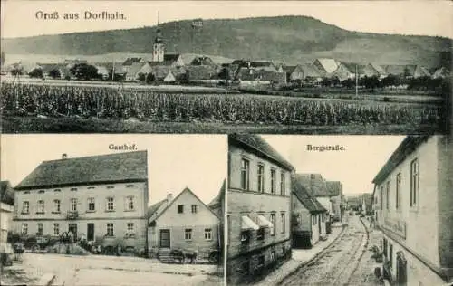 Ak Dorfhain in Sachsen, Gesamtansicht, Gasthof, Bergstraße