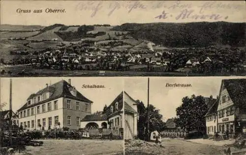 Ak Oberrot in Baden Württemberg, Totalansicht, Schulhaus, Dorfstraße