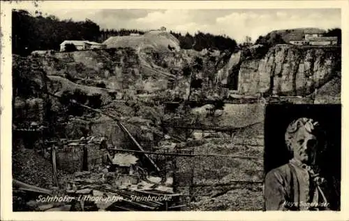 Ak Solnhofen in Bayern, Aloys Senefelder, Erfinder der Lithographie, Steinbrüche