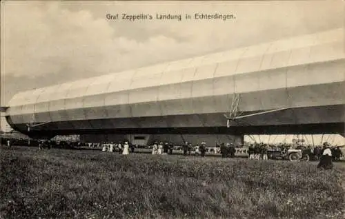 Ak Leinfelden Echterdingen auf den Fildern, Graf Zeppelins Landung, Luftschiff