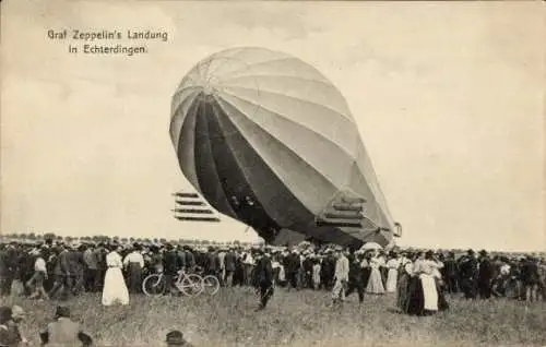 Ak Leinfelden-Echterdingen Baden Württemberg, Graf Zeppelins Landung