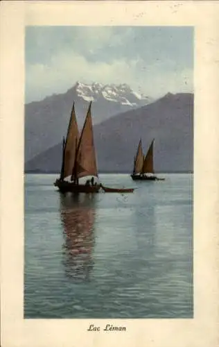 Ak Genf Kanton Schweiz, Lac Leman, Abendstimmung, Segelboote