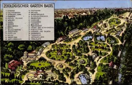 Ak Bâle Basel Stadt Schweiz, Zoologischer Garten, Gesamtansicht, Lageplan