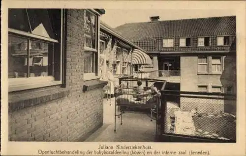 Ak Den Haag Südholland Niederlande, Juliana Kinderkrankenhaus, Freiluftbehandlung, Babybett