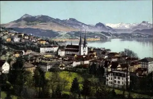 Ak Luzern Stadt Schweiz, Rigi, Kirche, Stadtpanorama