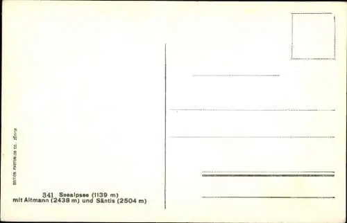 Ak Halbkanton Appenzell Außerrhoden, Seealpsee mit Altmann und Säntis