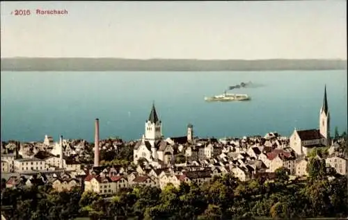 Ak Rorschach Kt. St. Gallen Schweiz, Panorama, Dampfer in Fahrt