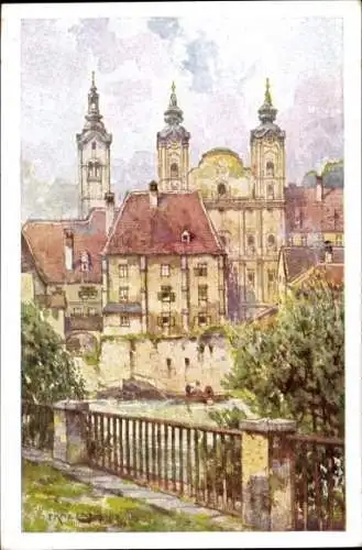 Künstler Ak Steyr in Oberösterreich, Blick vom Schloss Lamberg aus