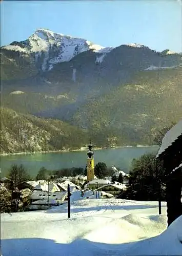 Ak Sankt Gilgen in Salzburg, Winterortsmotiv mit Schafberg